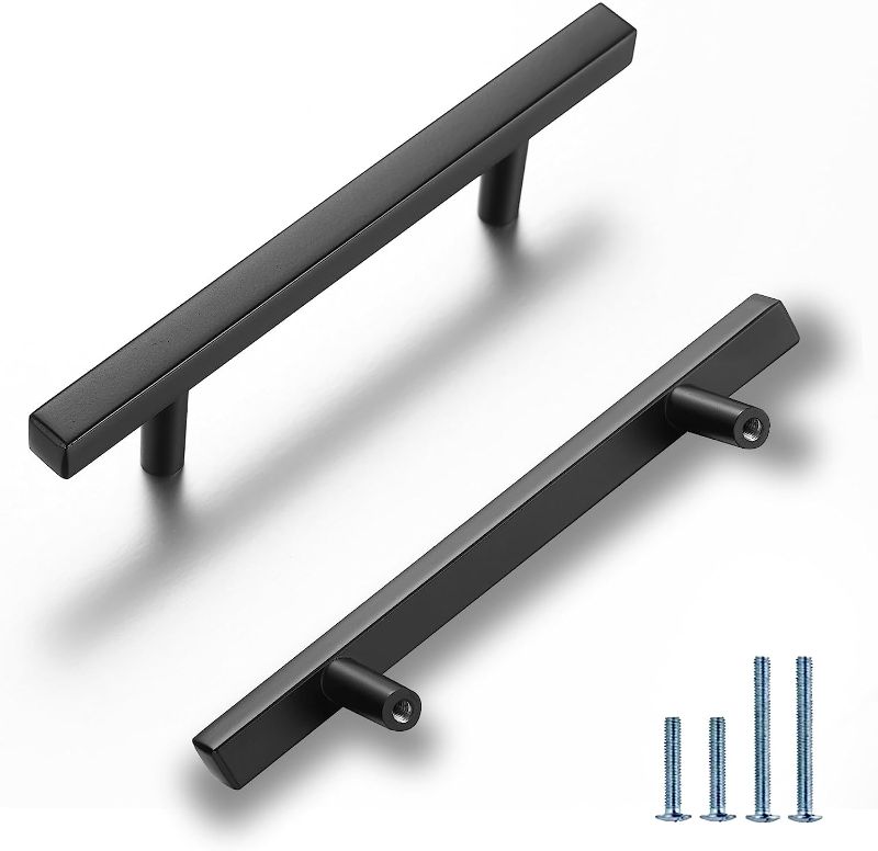 Photo 1 of 10 Pack | Heavy Duty Black Cabinet Handles - 3 Inch Hole Centers - Black Handles for Cabinet & Drawer - Zinc Alloy Cabinet Pulls - 5-inch Overall Length.