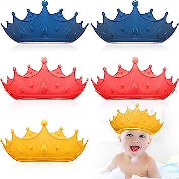 Photo 1 of 6 Pcs Baby Shower Cap for Kids Waterproof Adjustable Toddler Hair Washing Guard Visor Hat Eyes and Ears Head Protection Bath Shampoo Hat Soft Silicone Crown Baby Shower Cap for Kids Toddler, 3 Colors