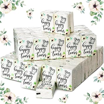 Photo 1 of 100 Pack Wedding Tissues Packs for Guests Happy Tears Tissue Packs for Wedding 3 Ply Wedding Tissues Pocket Facial Tissues Dry Those Happy Tears Tissue for Wedding Welcome Bags Party Favors