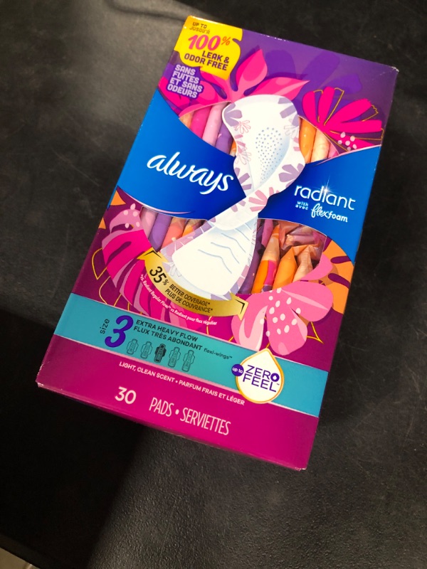 Photo 2 of Always Radiant Feminine Pads for Women, Size 3 Extra Heavy, with Wings, Scented, 30 Count Size 3 (30ct)