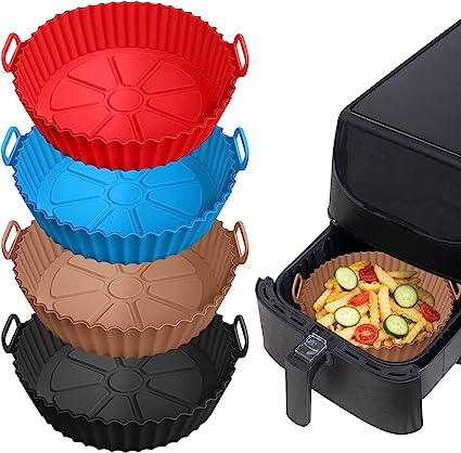 Photo 1 of 4 Pack Air Fryer Silicone Liners for 3 to 5 QT, Silicone Air Fryer Liners Inserts, Silicone Basket Bowl Pot, Replacement of Flammable Parchment Paper, Reusable Baking Tray Oven Accessories