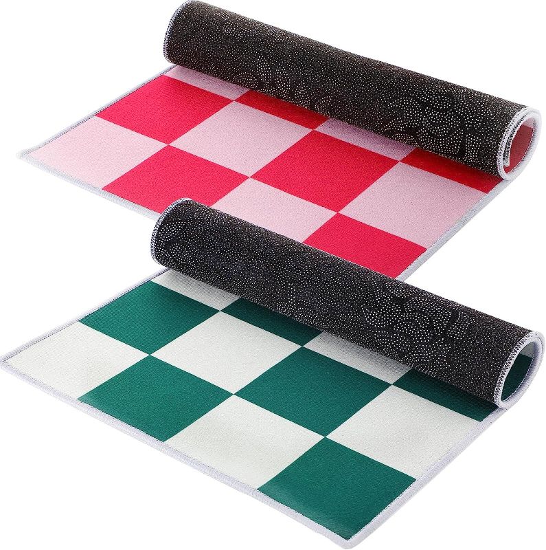 Photo 1 of 2 Pcs Checkered Rug Soft Check Plaid Rug Non Slip Checkered Bath Mat Washable Bathroom Runner Rug Buffalo Plaid Outdoor Rug for Tub, Shower, Bath Room, 23.6 x 15.7 in, Green White, Rose Red and White