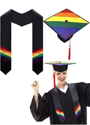 Photo 1 of 2 Pcs Rainbow LGBTQ Gay Pride Graduation Cap and Graduation Stole Sets with Rainbow Graduation Hat with Tassel and LGBTQ Stole 