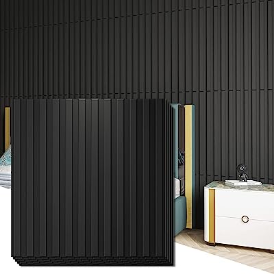 Photo 1 of Art3d Slat Wall Panel, 3D Fluted Textured Panel 12-Tile 19.7 x 19.7in. - Black