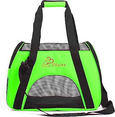 Photo 1 of  Soft-Sided Pet Carrier for Cat and Small Dog,Bright Green Color,Medium Size,Washable Cloth Airline Approved Travel Tote,with 2 Mesh Opens and a Strap for Carry