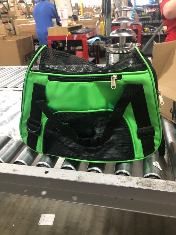 Photo 2 of  Soft-Sided Pet Carrier for Cat and Small Dog,Bright Green Color,Medium Size,Washable Cloth Airline Approved Travel Tote,with 2 Mesh Opens and a Strap for Carry