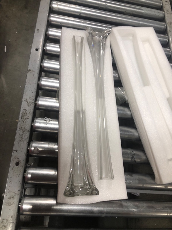 Photo 2 of Zucker Eiffel Tower Vase - 24 Inch Vases for Wedding Centerpiece - Tall Glass Vases for Centerpieces, Long Skinny Vase Base Glass for Flowers and Decorations, Flute Vase - Clear