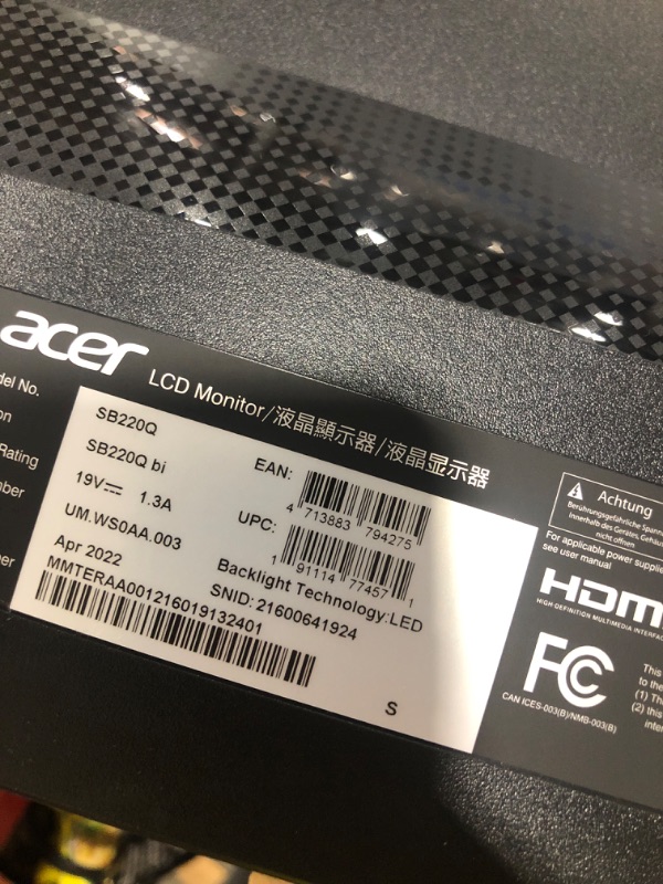 Photo 3 of Acer 21.5 Inch Full HD (1920 x 1080) IPS Ultra-Thin Zero Frame Computer Monitor (HDMI & VGA Port), SB220Q bi
