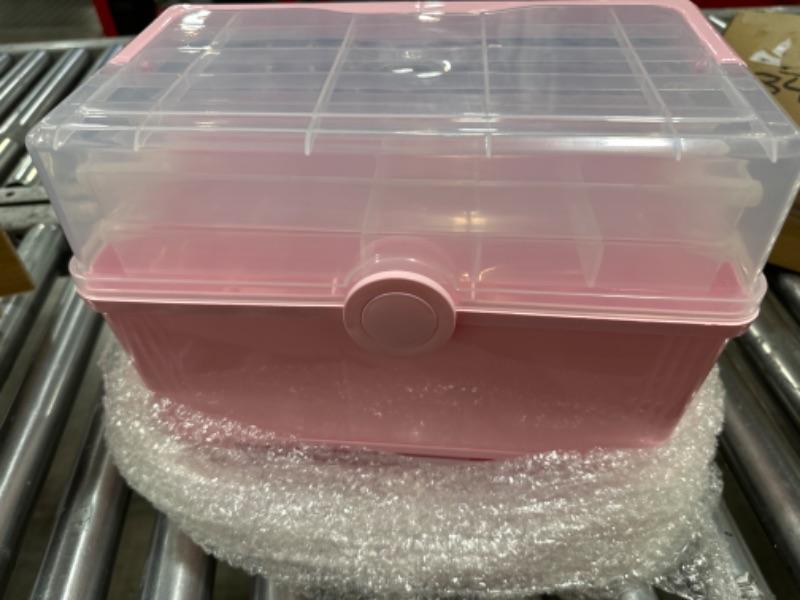 Photo 2 of  Large Plastic Storage Box with drawer, 3-Layers Handled Portable Folding Organizer (Light Pink)
