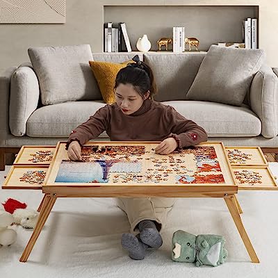 Photo 1 of 1500 PCS Jigsaw Puzzle Table with Drawers and Legs, Portable Puzzle Tables for Adults, 3-Tilting-Angle Puzzle Board with Cover