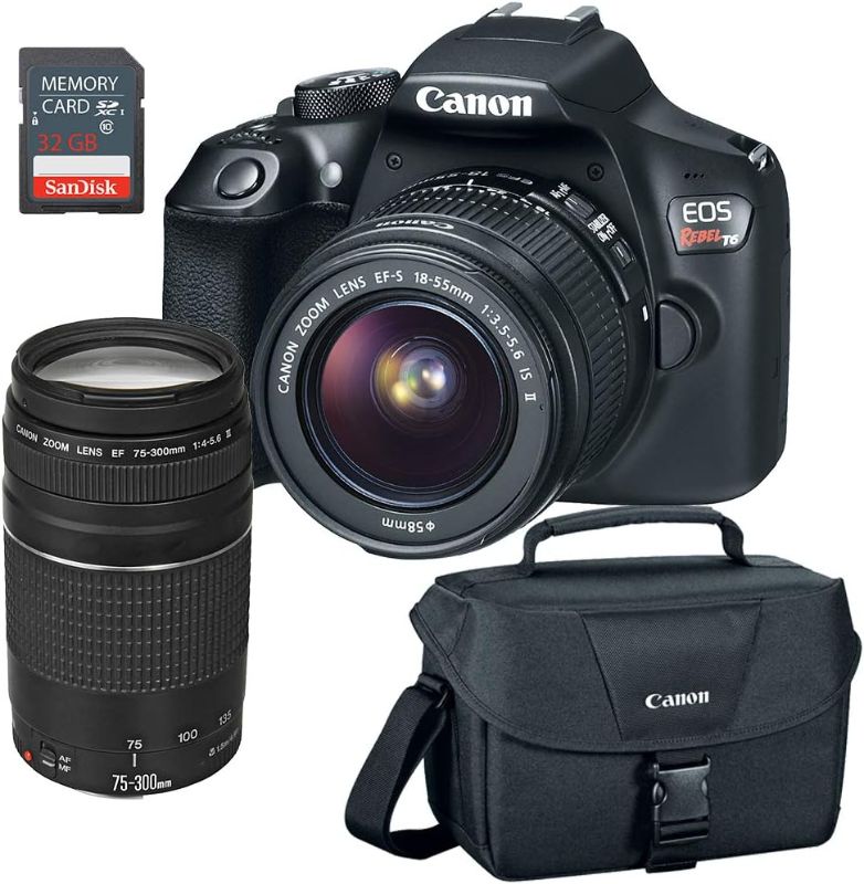 Photo 1 of Canon EOS Rebel T6 DSLR Camera w/EF-S 18-55mm, EF 75-300mm Lens, 32GB SD Card & Camera Bag 