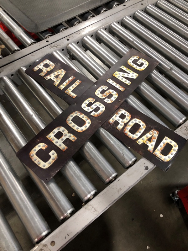 Photo 2 of Railroad Crossing Prismatic Embossed Metal Sign - Vintage Railroad Sign for Garage, Bedroom or Man Cave