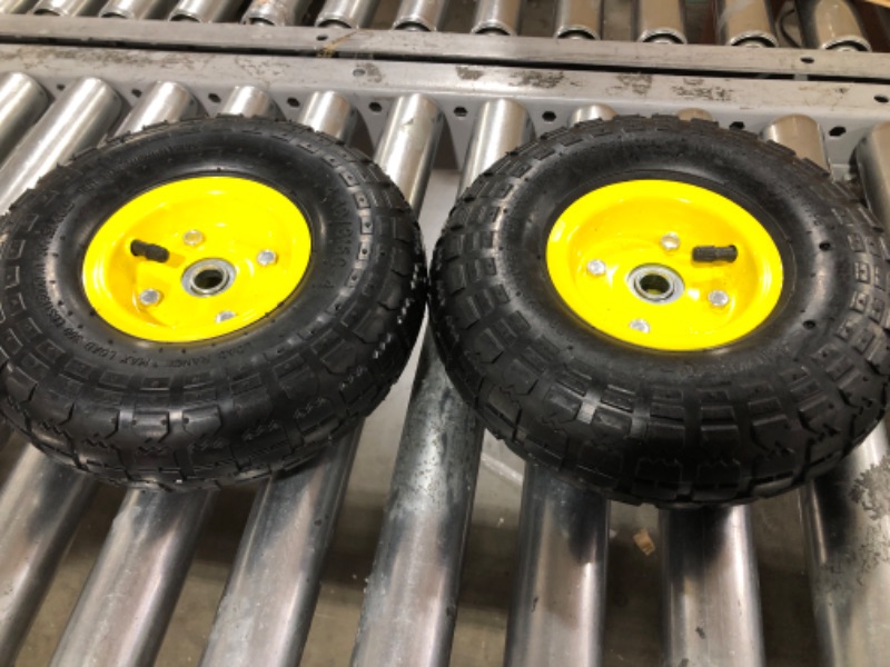 Photo 2 of 4.10/3.50-4 tire and Wheel Flat Free,10" Solid Tire Wheel with 5/8" Bearings,2.1" Offset Hub,for Gorilla Cart,Garden Carts,Dolly,Trolley,Dump Cart,Hand Truck/Wheelbarrow/Garden Wagon(2-Pack)