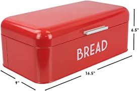 Photo 1 of Home Basics Red Bread Box | 4 Piece Glass Canister Cylinder Set with Clear Window | Cast Iron Fleur De Lis Trivet | Red | Makes a Great Gift