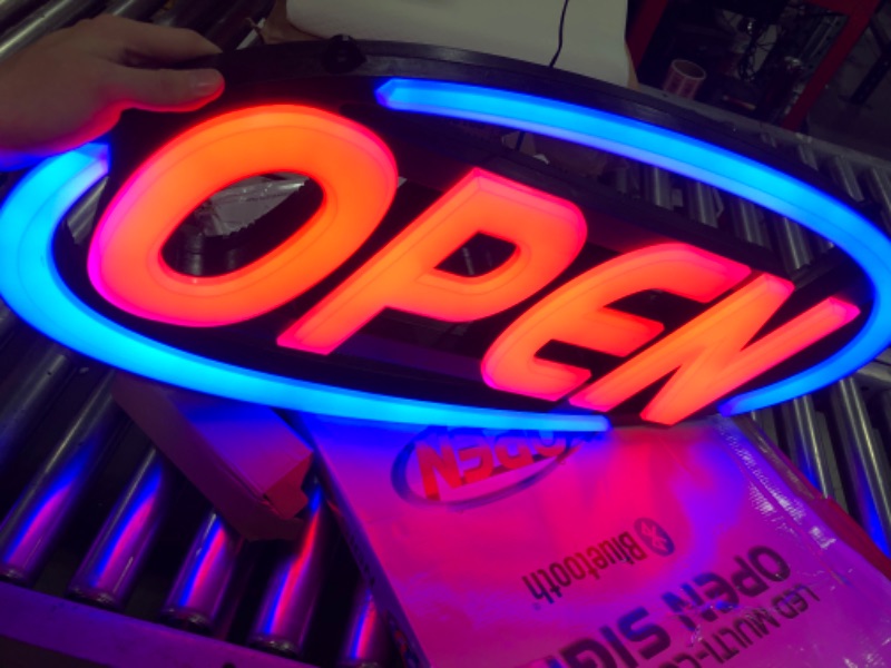 Photo 2 of GLI Led Open Sign for Business – Stand Out with 64 Super-Bright Color Combos to Match Your Brand, Programmable App – Neon Flash, or Scroll – 15 x 32 inch
