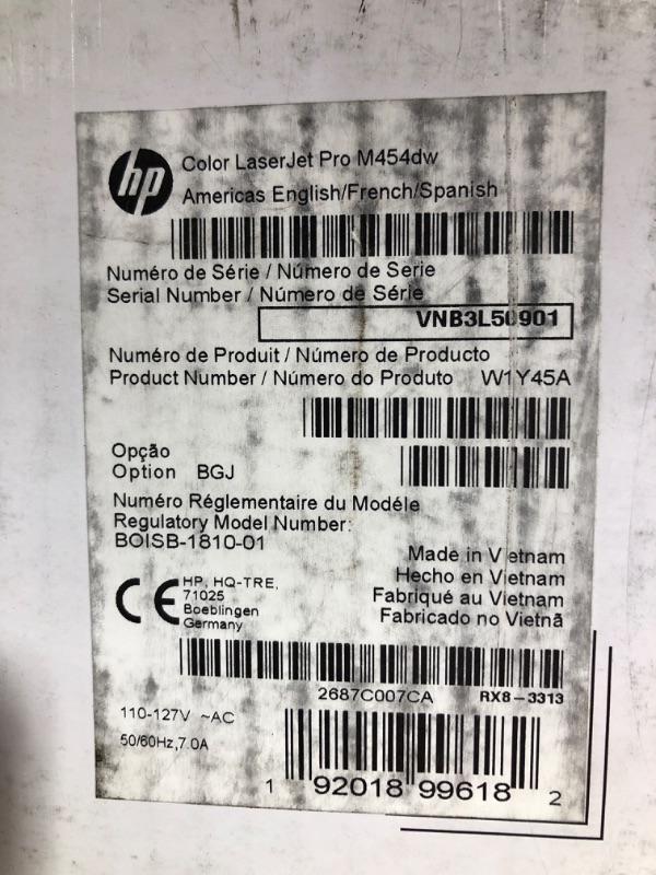 Photo 1 of HP Color LaserJet Pro M454dw Printer (W1Y45A) ,White