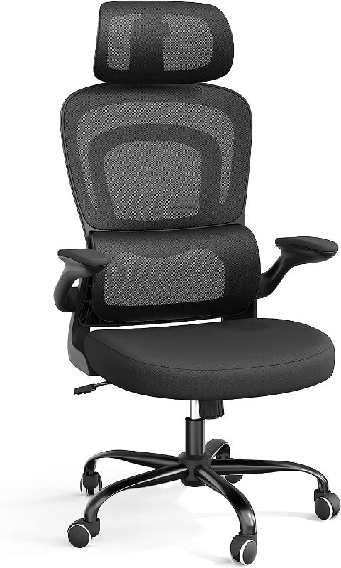 Photo 1 of SOMEET Ergonomic Mesh Office Chair with Lumbar Support, High Back Office Chair with Flip-up Arms, Mesh Computer Gaming Chairs with Adjustable Headrest, Ergonomic Chair for Home Office Work, BLACK