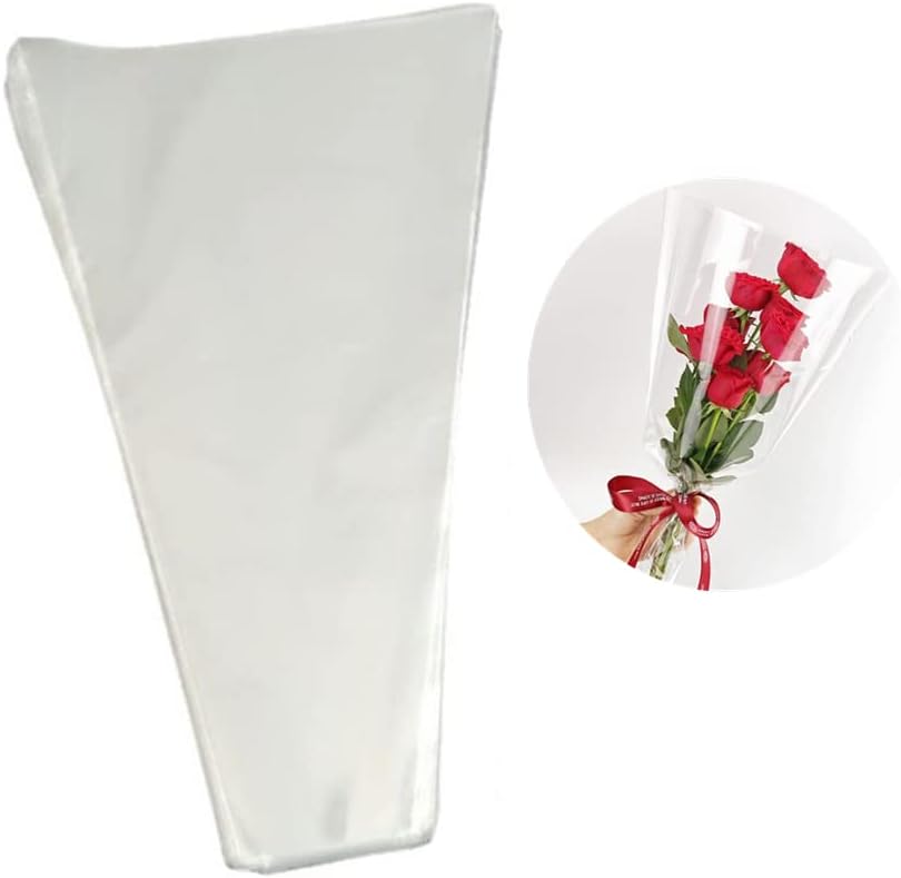 Photo 1 of 100 Pcs flower packaging transparent bag,flowers bouquet sleeve transparent cellophane Suitable for flower shop, shopping mall flower packaging
