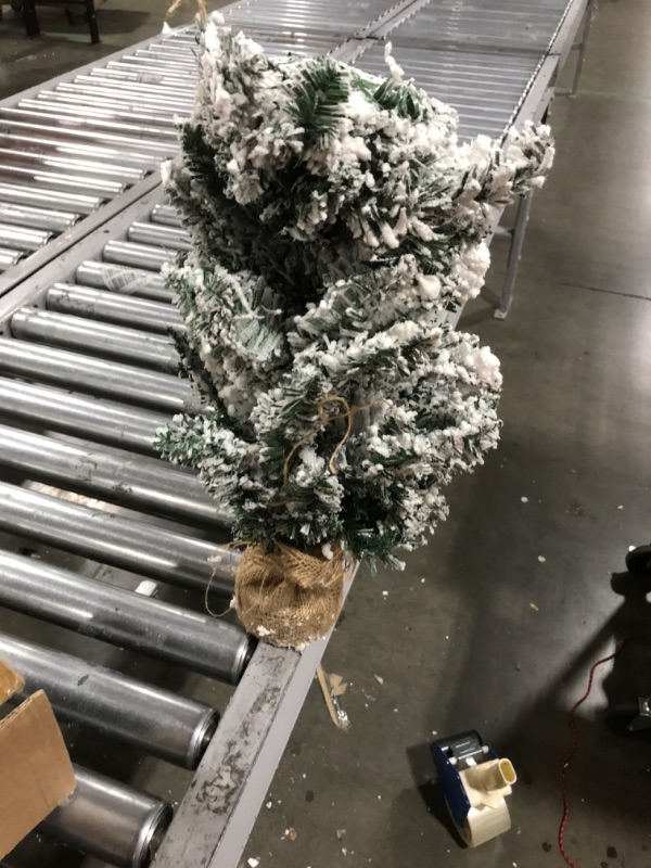 Photo 2 of 11.75" Frosted ICY Pine Tree in Burlap Base Christmas Decoration