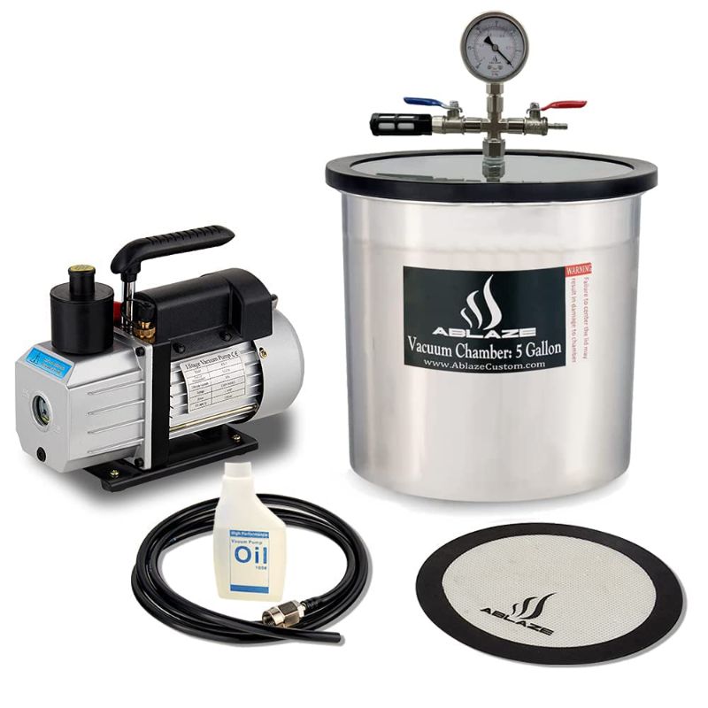 Photo 1 of ABLAZE 5 Gallon Stainless Steel Vacuum Degassing Chamber and 3 CFM Single Stage Pump Kit
