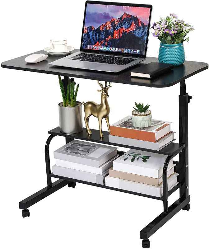 Photo 1 of Small Desk for Laptop Small Space Portable Desk Living Room Sofa Bedroom Bedside with Storage Home Office Desk Adjustable Height Desk Removable Home Office Desk Furniture Size 32 * 16 Inches Black
