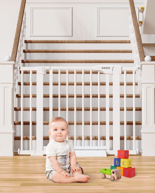 Photo 1 of ABOIL Dog Gate for The House No Drilling, Baby Gate for Stairs Doorway, 29-43 Inch Wide Auto Close Safety Child Gate Gate for Door, Pressure Mounted, Easy Walk Thru Pet Gates (White)