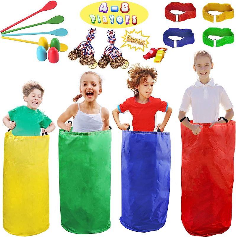 Photo 1 of 28PCS Potato Sack Race Bags, Egg and Spoon Race, Carnival 3-Legged Relay Race Bands, Outdoor Games for Kids and Adults (with Prizes & Whistles), Outside Yard Lawn Birthday Party
