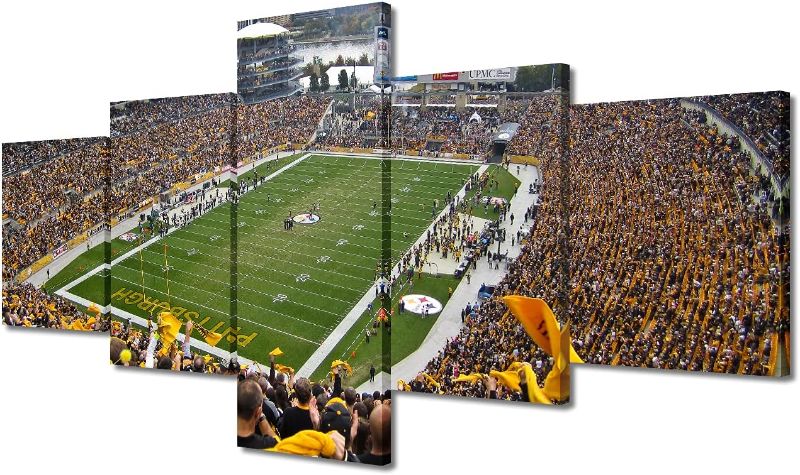 Photo 1 of 5 Panel Soccer Wall Art Heinz Field American Sports Stadium Prints Sport Artwork Home Wall Decor Picture for Bedroom Living Room Pennsylvania, US Paintings Posters Framed Ready to Hang, 50"Wx24"H 