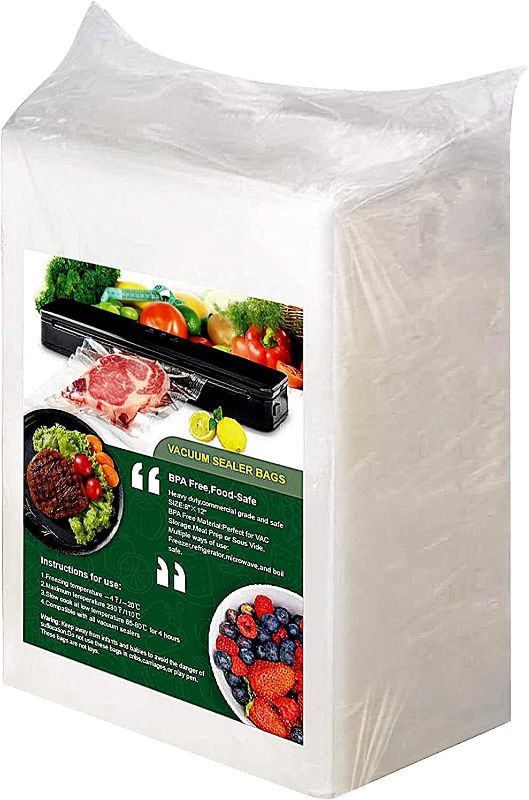 Photo 1 of 200 Vacuum Sealer Bags, 8 x 12 inch Thick BPA Free Quart Food Vac Storage Bags Compatible with All Vac Machines, Food Saver, Seal a Meal, Weston, Commercial Grade Precut Meal Prep Sous Vide Bags