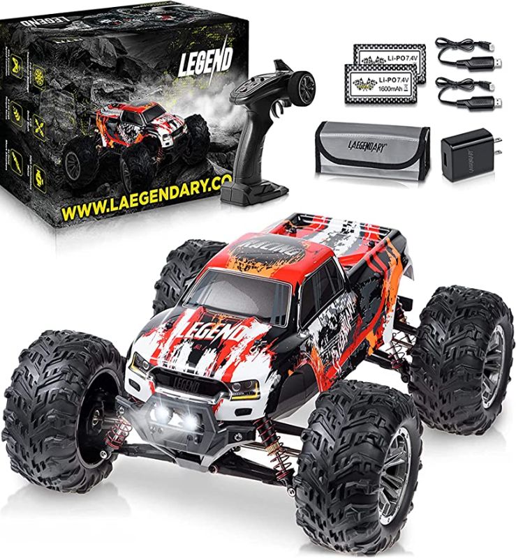 Photo 1 of LAEGENDARY Fast RC Cars for Adults and Kids - 4x4, Off-Road Remote Control Car - Battery-Powered, Hobby Grade, Waterproof Monster RC Truck - Toys and Gifts for Boys, Girls and Teens Red - Yellow Red Yellow Up to 31 mph