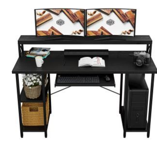 Photo 1 of IRONCK Computer Desk 47" with Keyboard Tray, Modern Industrial Home Office PC Desk Study Writing Table with Monitor Stand Storage Shelf, Black
