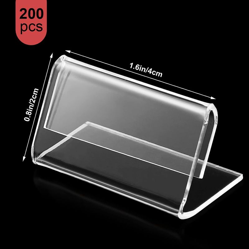 Photo 1 of 240 Pieces Mini Acrylic Sign Display Holder Clear Plastic Label Holders L Shape Price Name Label Stands Clear Price Tag Acrylic Holder for Counter Storage Bins Retail Shop Store Display (4 x 2 cm) 