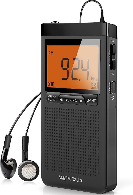 Photo 1 of AM FM Portable Radio Personal Radio with Excellent Reception Battery Operated by 2 AAA Batteries with Stero Earphone, Large LCD Screen, Digtail Alarm Clock Radio