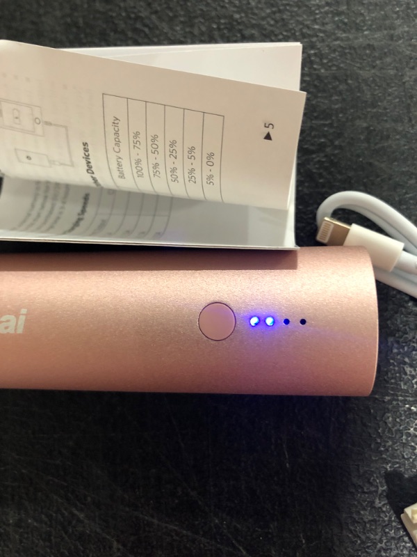 Photo 2 of BONAI Portable Charger iPhone 5000mAh Power Bank Cylindrical Ultra-Compact External Backup Battery Compatible with iPhone 13 12 iPad iPod Samsung Tablets - Rose Gold (with an 8-pin Charging Cable)