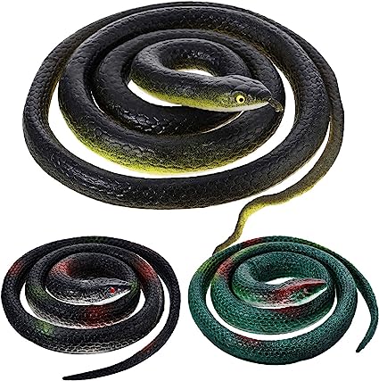 Photo 1 of 3 Pieces Large Rubber Snakes Realistic Fake Snake Toys for Garden Props to Keep Birds Away, Pranks, Halloween Decoration