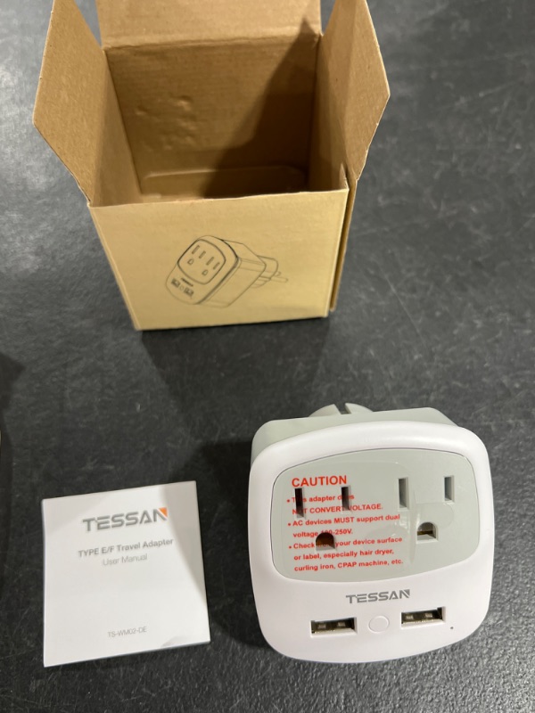 Photo 2 of Germany France Travel Power Adapter,TESSAN Schuko Plug with 2 USB Ports 2 AC Outlets, US to European Europe German French Spain Iceland Norway Russia Korea Adaptor(Type E/F) Type E/F - Germany France