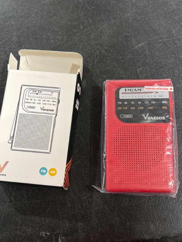 Photo 2 of AM FM Battery Operated Portable Pocket Radio - Best Reception and Longest Lasting. AM FM Compact Transistor Radios Player Operated by 2 AA Battery, Mono Headphone Socket, by Vondior (Red)