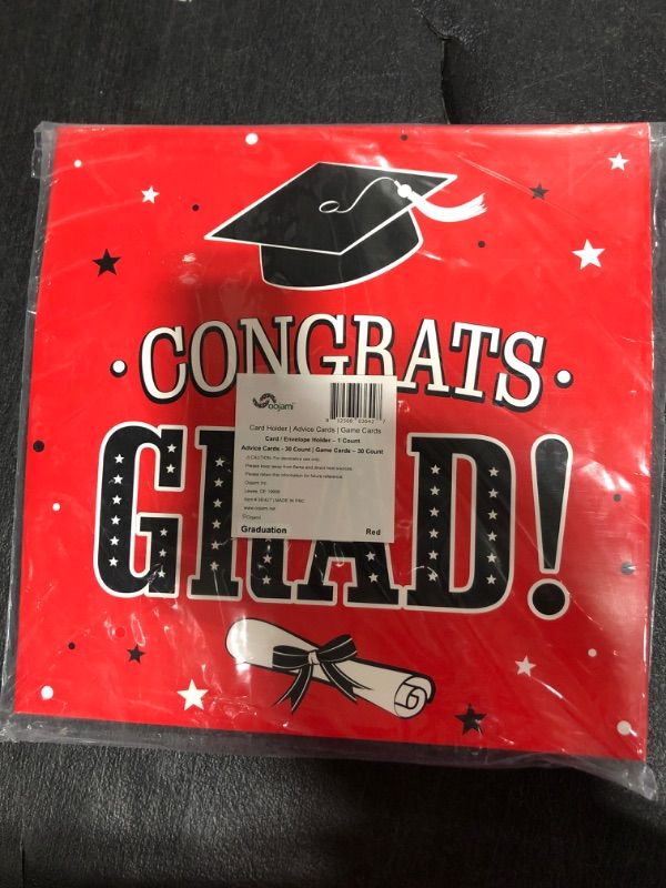 Photo 2 of Oojami 3-in-1 Graduation Party Decorations Box Card Box Includes Advice cards and Graduation Party Game Cards - Who Knows The Graduate Best Ideal for 2023 Graduate Supplies (Red)