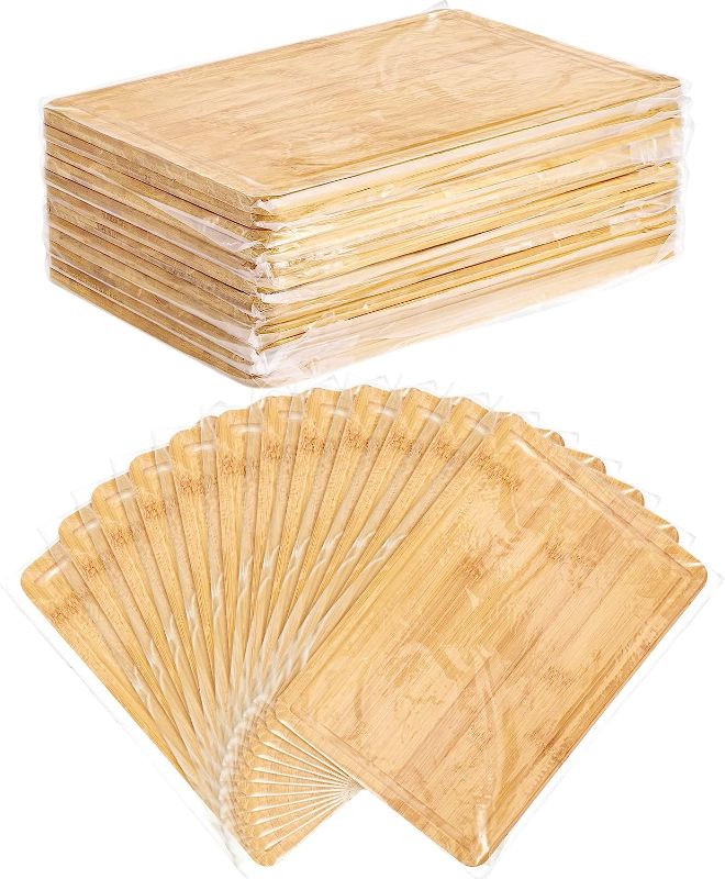 Photo 1 of 12 Pack Bulk Plain Bamboo Cutting Board Set 12 x 9 Inch Kitchen Chopping Boards Rectangular Blank Cutting Board Wood Crafts Serving Board for DIY Engraving Gifts
