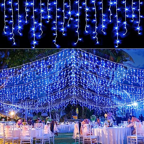 Photo 1 of 150-Count Blue Mini Icicle Christmas Light Set - 8.75ft, White Wire