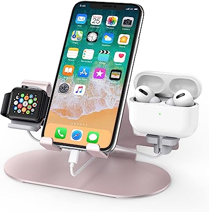 Photo 1 of 3 in 1 Phone Stand for Desk Aluminum Apple Watch Charger Stand Phone Holder for iPhone 14 13 12 11 All Series, iWatch Series 8/SE2/7/6/SE/5/4/3/2, AirPods, iPad