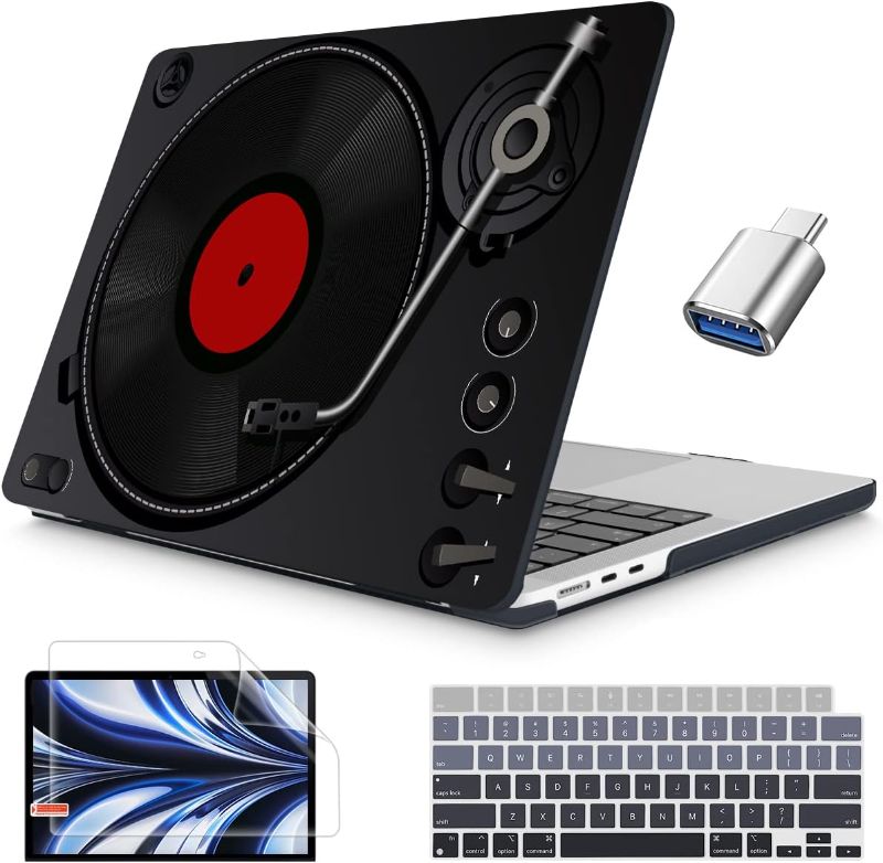 Photo 1 of Mektron Compatible with MacBook Air 13.6 inch with M2 Chip 2022 Model A2681 with Liquid Retina Display, Glossy Hard Shell Case with Keyboard Skin & Screen Protector & OTG Adapter, Vintage Vinyl Player
