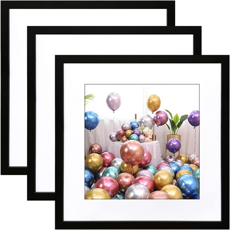 Photo 1 of 18x18 frame, Display Pictures 14x14 with Mat or 18x18 Without Mat, Wall Gallery Black Upscale Picture Frames, 3-PCS 