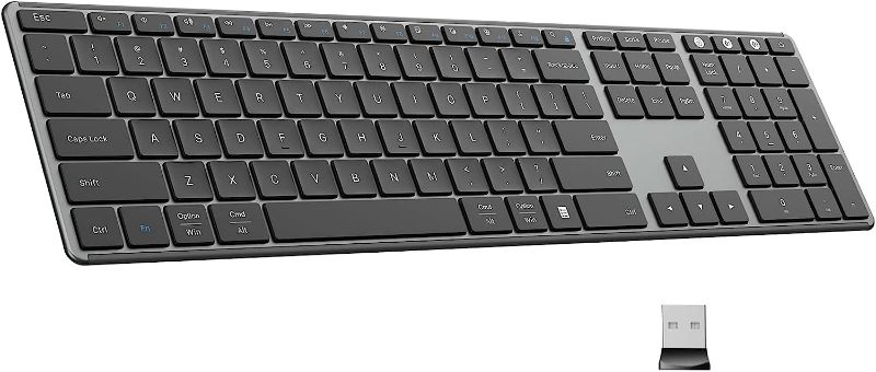 Photo 1 of Wireless Bluetooth Keyboard Full Size, Quiet Slim Multi-Device USB Rechargeable Cordless QWERTY Keyboard with Number Pad, Low Profile Silent Flat Noiseless Universal Keyboard for Computer/Mac/iMac/IOS