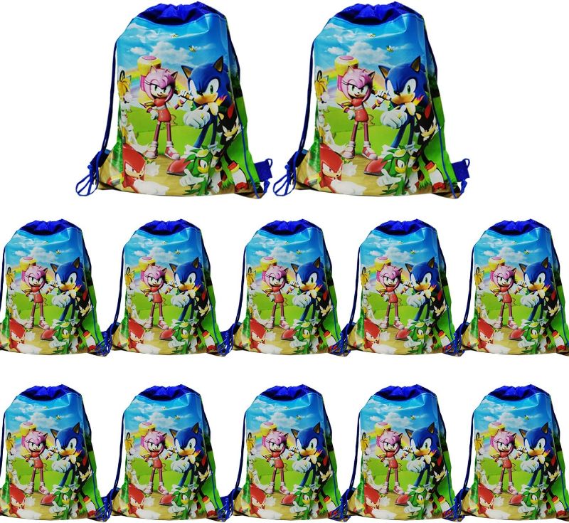 Photo 1 of 12 Pack Blue Cute Sonic Drawstring Bags, 14 inch *11 inch Sonic Gift Bags Storage Backpack Birthday Goodie Bags Party Favors for Boys and Girls Birthday Party Supplies 