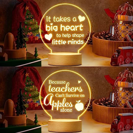 Photo 1 of 2 Pieces Graduation Gifts Teacher Appreciation Gifts for Women Men Thank You Gifts for Teachers Class of 2023 Grad Gifts Retirement Birthday Present Acrylic Night Light Lamp with Wooden Base and USB