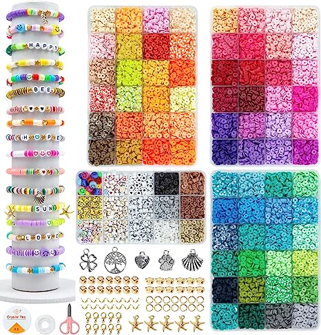 Photo 1 of 16042 Pcs Clay Beads for Bracelets Making Kit, 78 Colors 6mm Flat Round Polymer Clay Bead Kit Heishi Beads Letter Beads Smiley Beads for Jewelry Making for Earring Necklace DIY Crafts