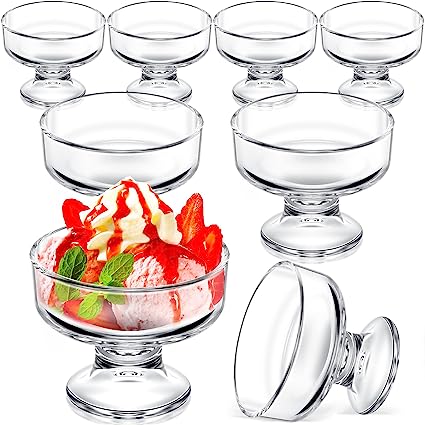 Photo 1 of 8 Pcs Glass Ice Cream Bowls Set 9 oz Mini Dessert Bowls Small Clear Ice Cream Cups Sundae Parfait Trifle Bowl Footed Glass Dessert Cups Serving Dishes for Fruit Pudding Snack Nuts Cereal Party Favors 