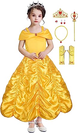 Photo 1 of Almce Princess Dress Belle Costume - Layered Off Shoulder Birthday Party Fancy Dress for Little Girls 2-3 YRS 