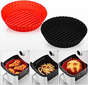 Photo 1 of 2 Pcs Air Fryer Silicone Pot Air Fryer Oven Accessories Air Fryer Liners Basket Replacement for Flammable Parchment Liner Paper No Need to Clean the Air Fryer for 3 to 5 Qt (Handle Style, Black, Red)